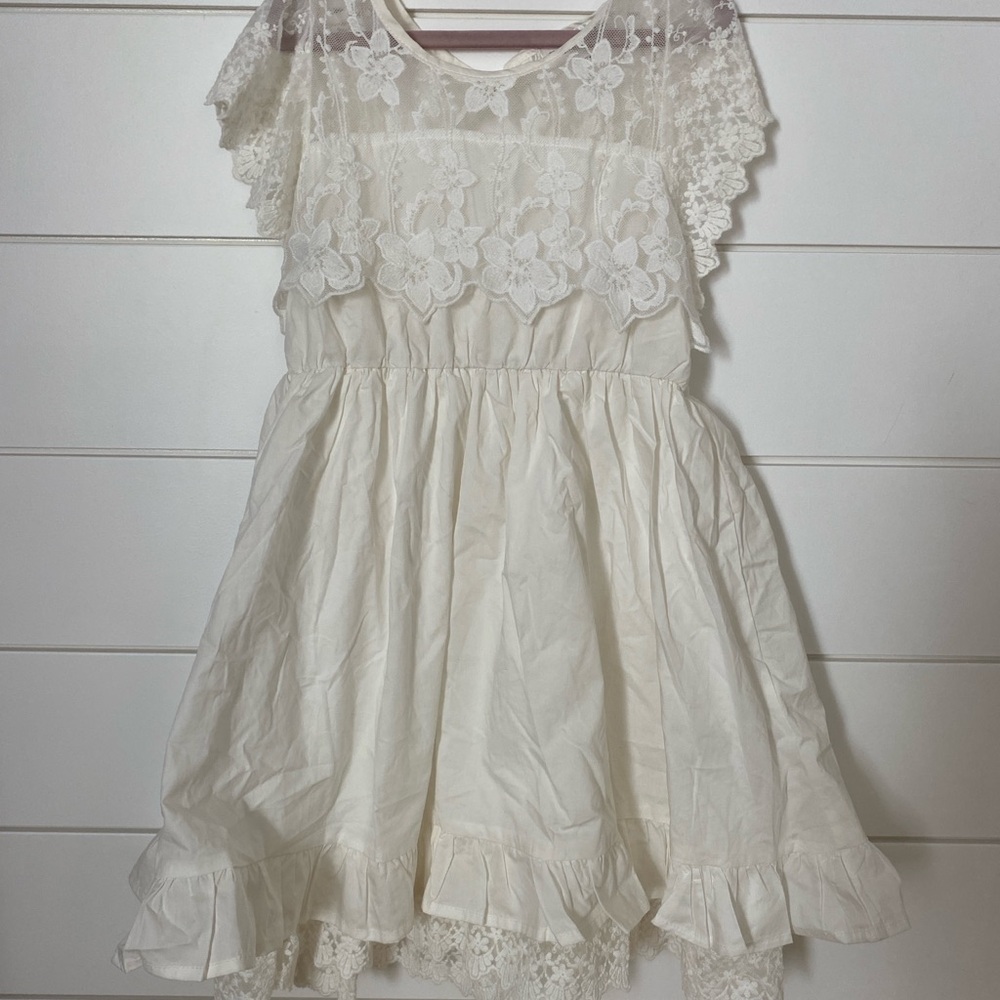 Indie Blue Elegant Lace White Kids Dress